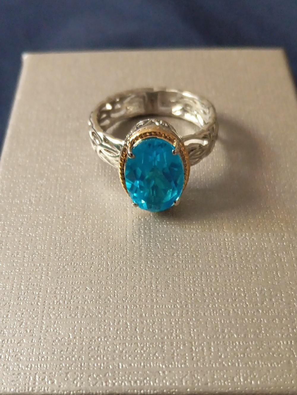 EverTrue Caribbean Quartz Ring in 18K YG Plated and Platinum Bond 5.90 ctw